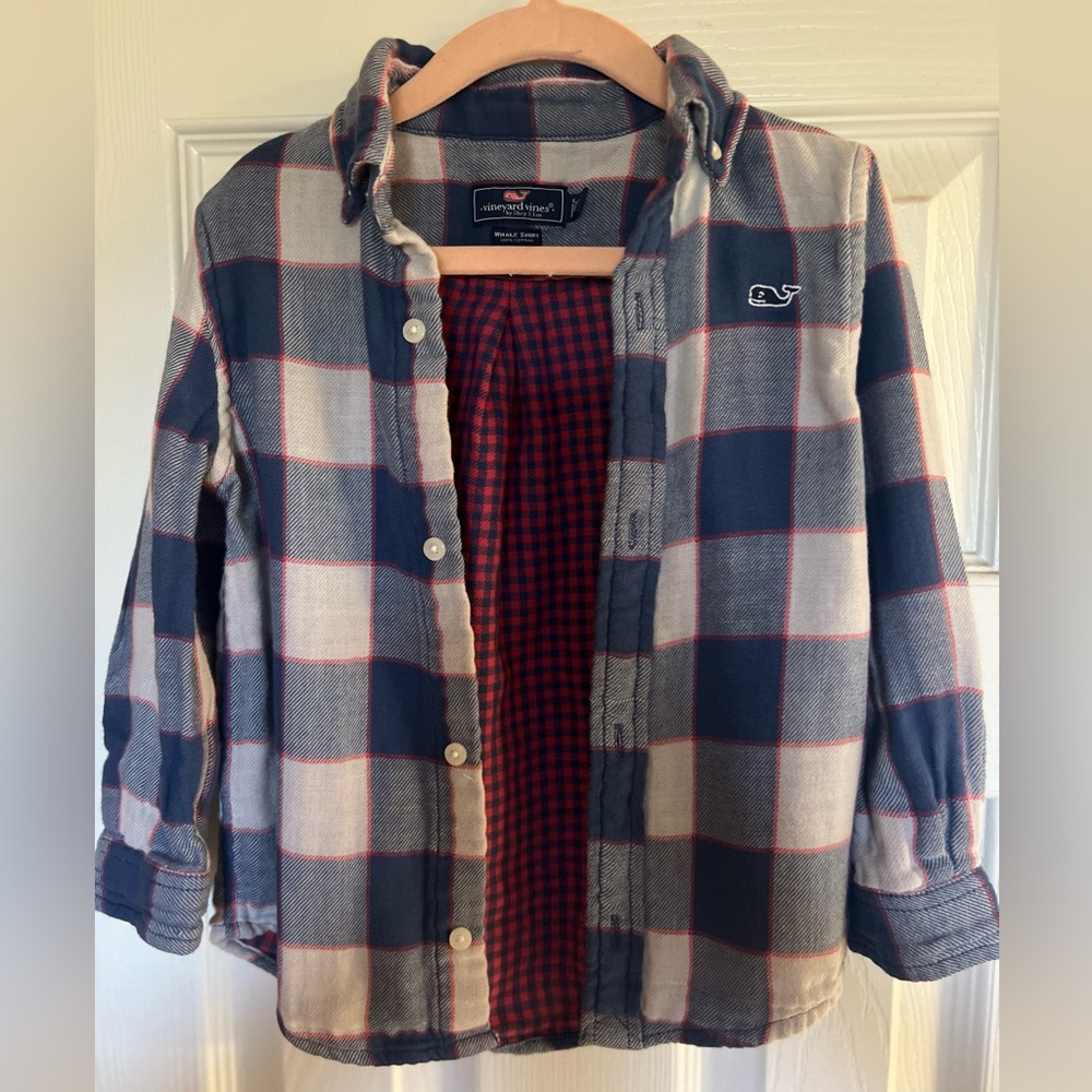 3t vineyard vines flannel shirt blue and red